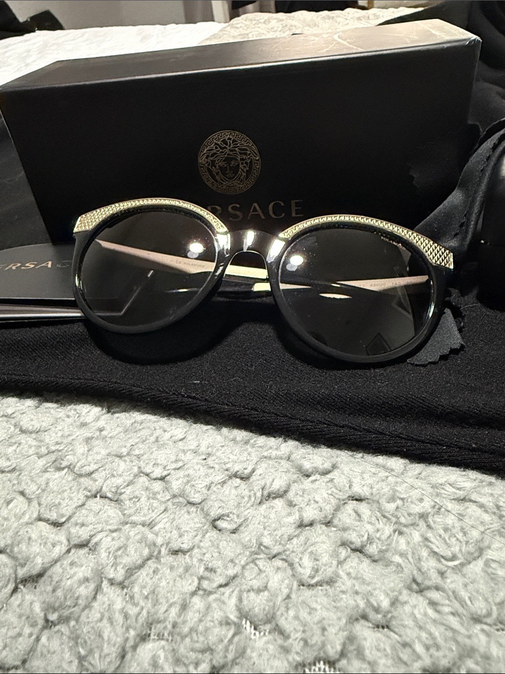 Versace Black Sunglasses with Gold Trim - Women's Round Frames